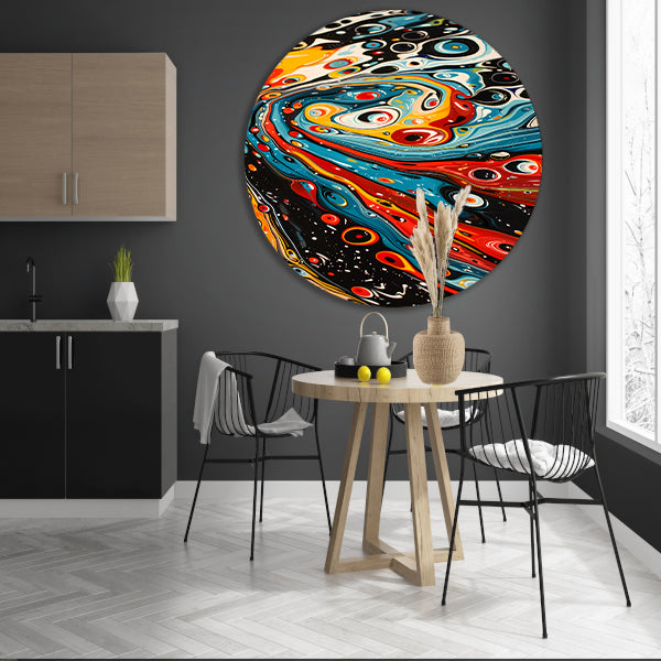 Kleurrijke abstracte patronen in beweging aluminium muurcirkel