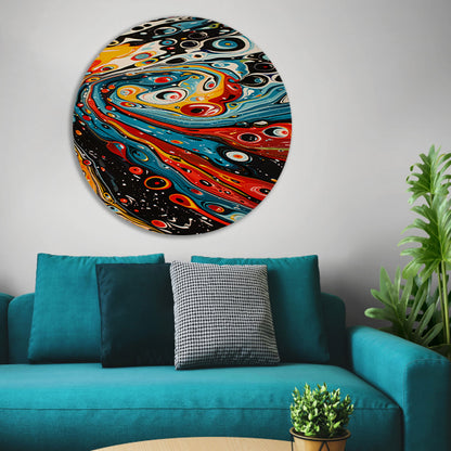 Kleurrijke abstracte patronen in beweging aluminium muurcirkel