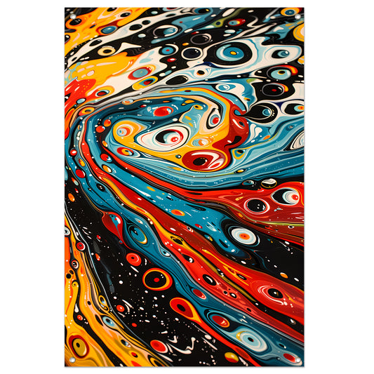 Kleurrijke abstracte patronen in beweging tuinposter