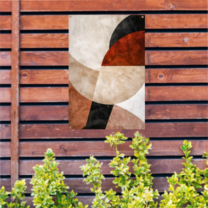 Geometrische Abstractie in Rood en Aardetinten tuinposter