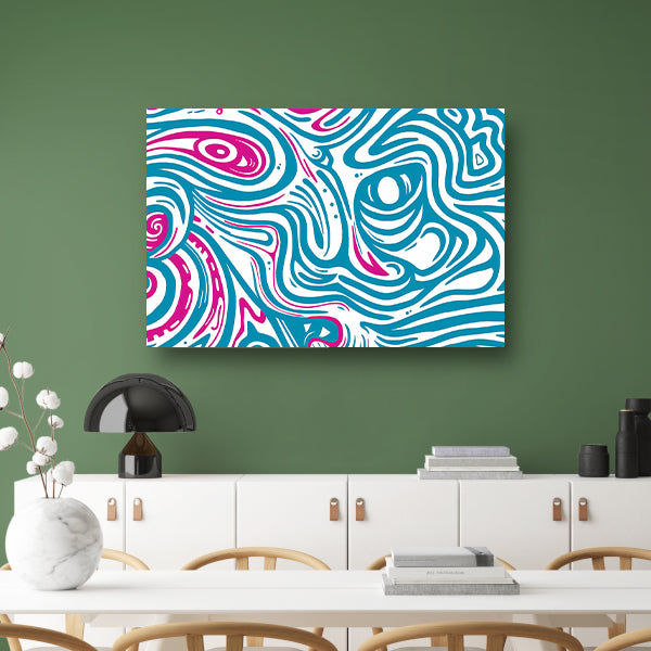 Dynamisch abstract lijnenspel in blauw en roze poster