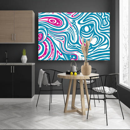 Dynamisch abstract lijnenspel in blauw en roze poster
