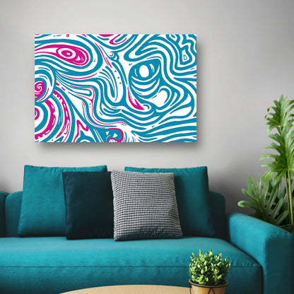 Dynamisch abstract lijnenspel in blauw en roze canvas met baklijst