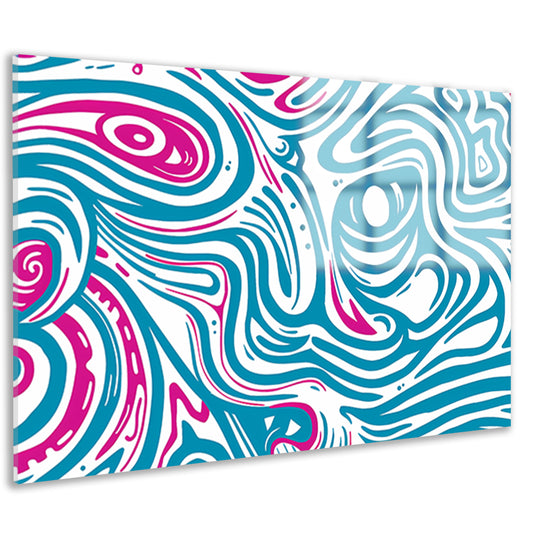 Dynamisch abstract lijnenspel in blauw en roze acrylglas