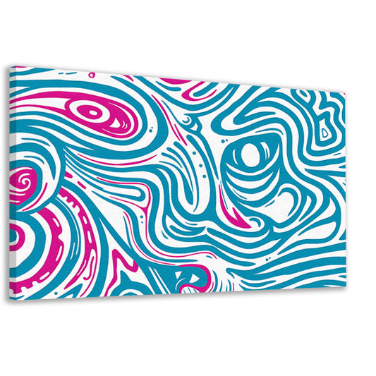 Dynamisch abstract lijnenspel in blauw en roze canvas
