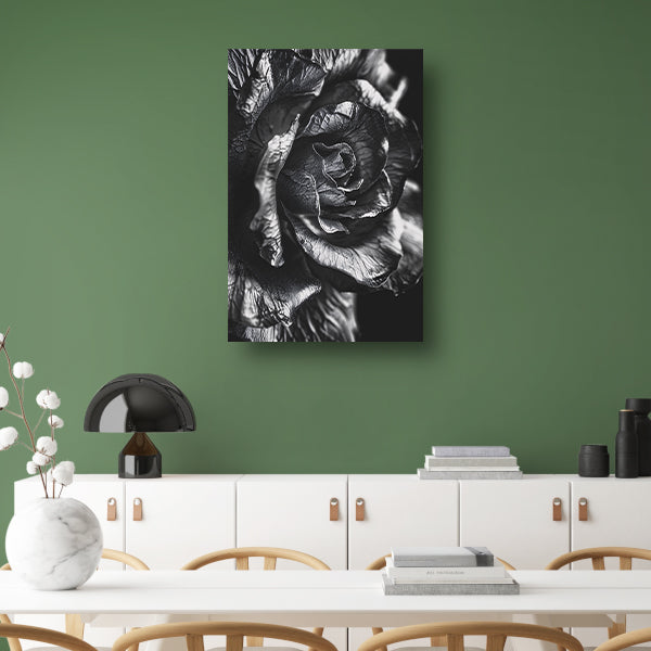 Elegante zwart-wit macrofotografie van een roos canvas