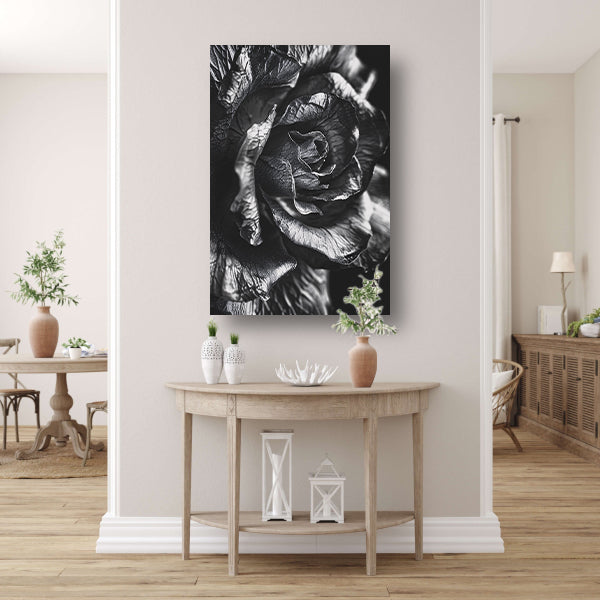 Elegante zwart-wit macrofotografie van een roos canvas