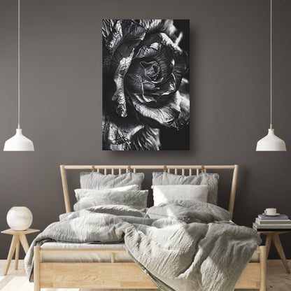 Elegante zwart-wit macrofotografie van een roos canvas
