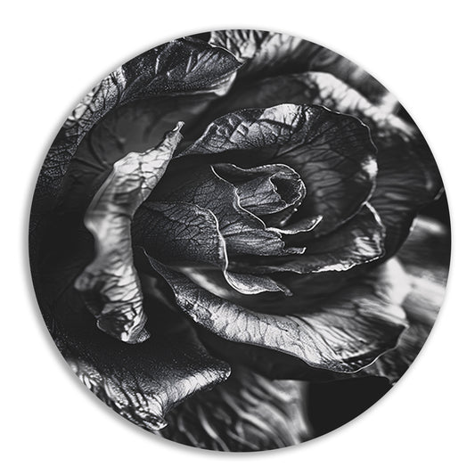 Elegante zwart-wit macrofotografie van een roos forex muurcirkel