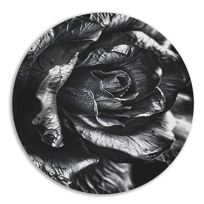 Elegante zwart-wit macrofotografie van een roos aluminium muurcirkel