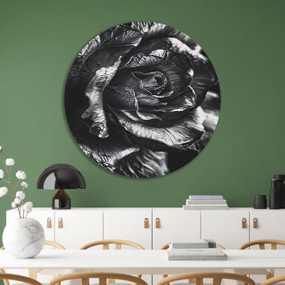 Elegante zwart-wit macrofotografie van een roos aluminium muurcirkel