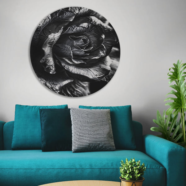 Elegante zwart-wit macrofotografie van een roos forex muurcirkel