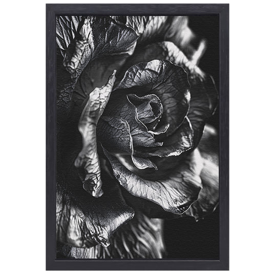 Elegante zwart-wit macrofotografie van een roos canvas met baklijst