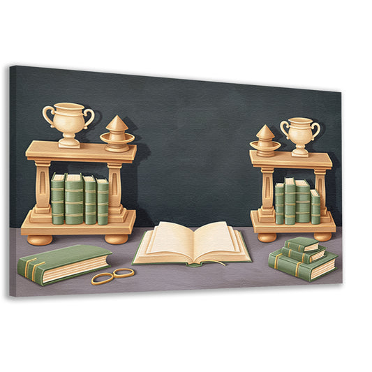 Klassiek stilleven met boeken en trofeeëncanvas