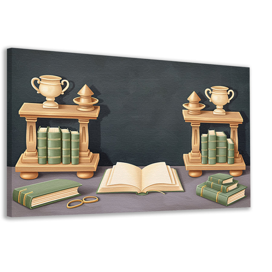 Klassiek stilleven met boeken en trofeeëncanvas