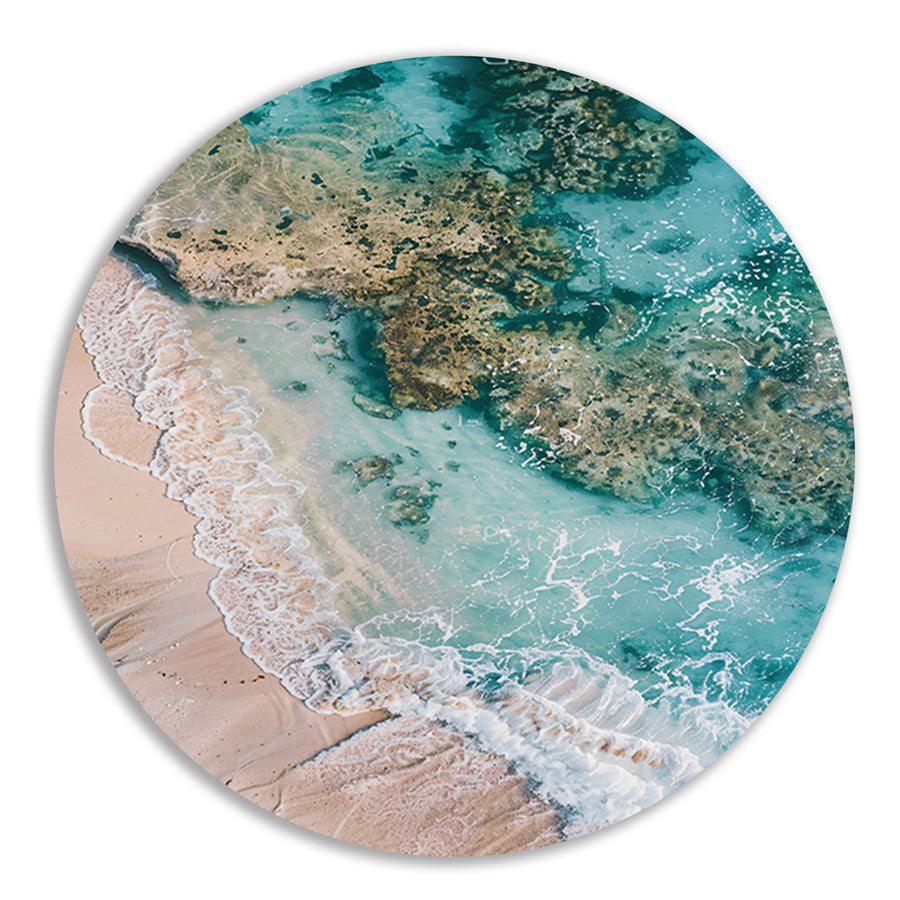 Luchtfoto van turquoise zee en strand forex muurcirkel
