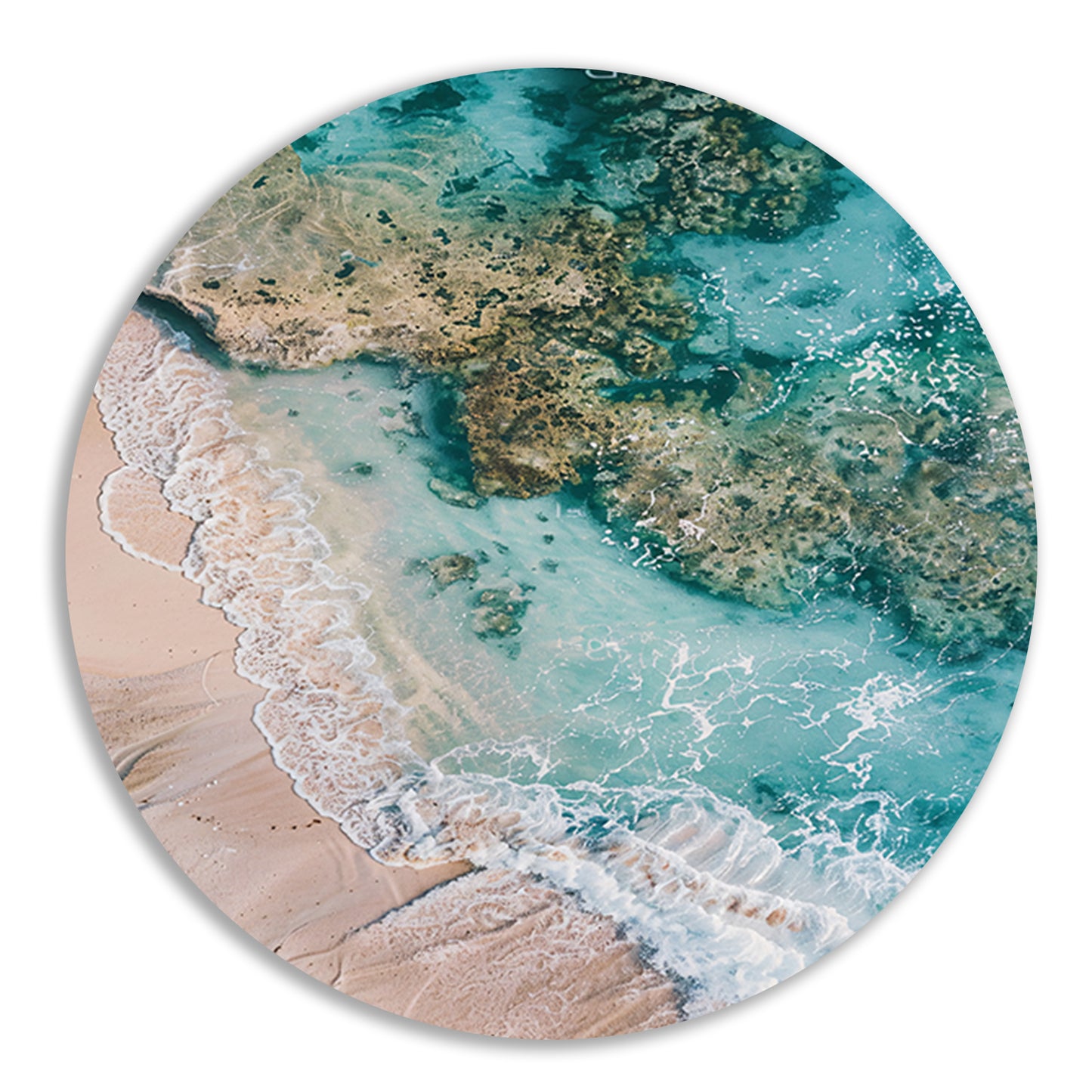 Luchtfoto van turquoise zee en strand aluminium muurcirkel