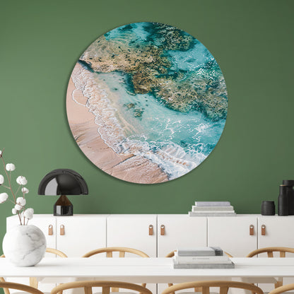 Luchtfoto van turquoise zee en strand aluminium muurcirkel