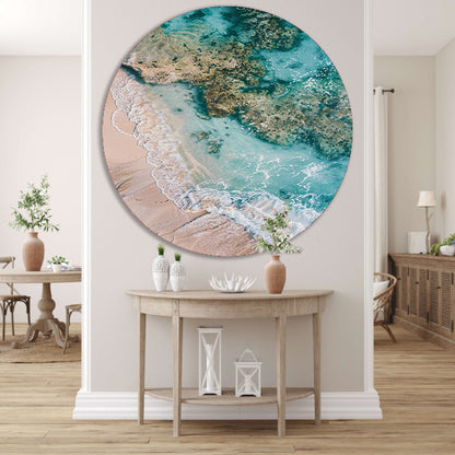 Luchtfoto van turquoise zee en strand aluminium muurcirkel