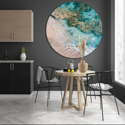 Luchtfoto van turquoise zee en strand aluminium muurcirkel