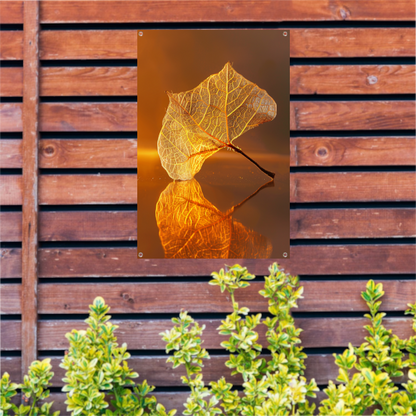 Gedetailleerde oranje blad met gouden reflectie tuinposter