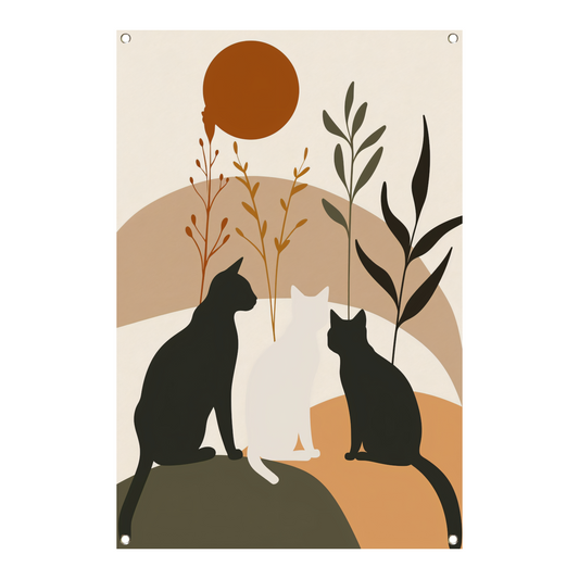Silhouet van Katten en Planten in Harmonie tuinposter