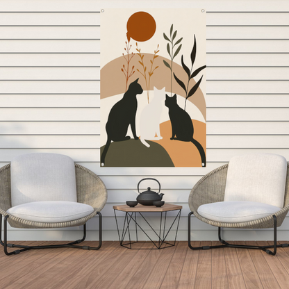 Silhouet van Katten en Planten in Harmonie tuinposter