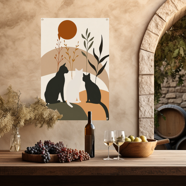 Silhouet van Katten en Planten in Harmonie tuinposter