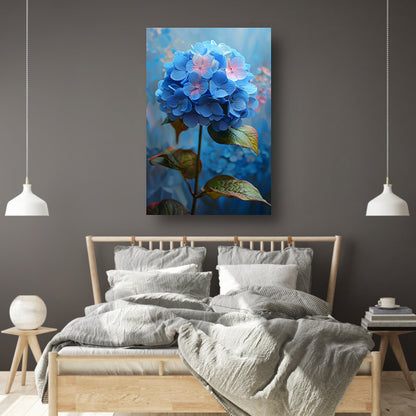 Blauwe hortensia met pastelkleuren in close-up canvas met baklijst