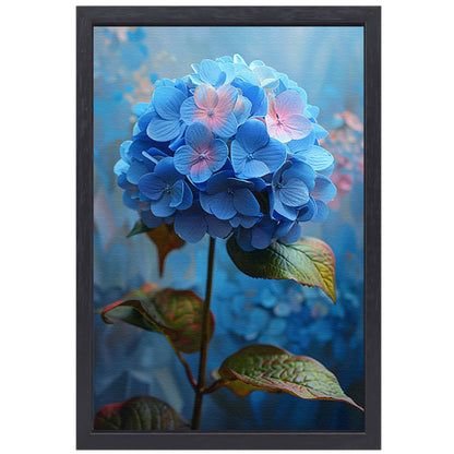 Blauwe hortensia met pastelkleuren in close-up canvas met baklijst