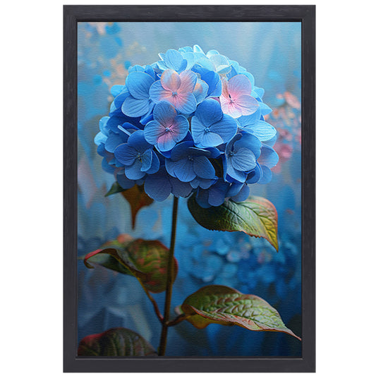 Blauwe hortensia met pastelkleuren in close-up canvas met baklijst