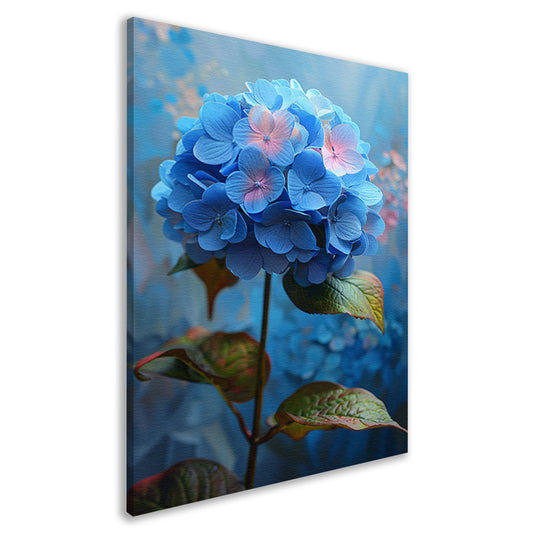 Blauwe hortensia met pastelkleuren in close-up canvas
