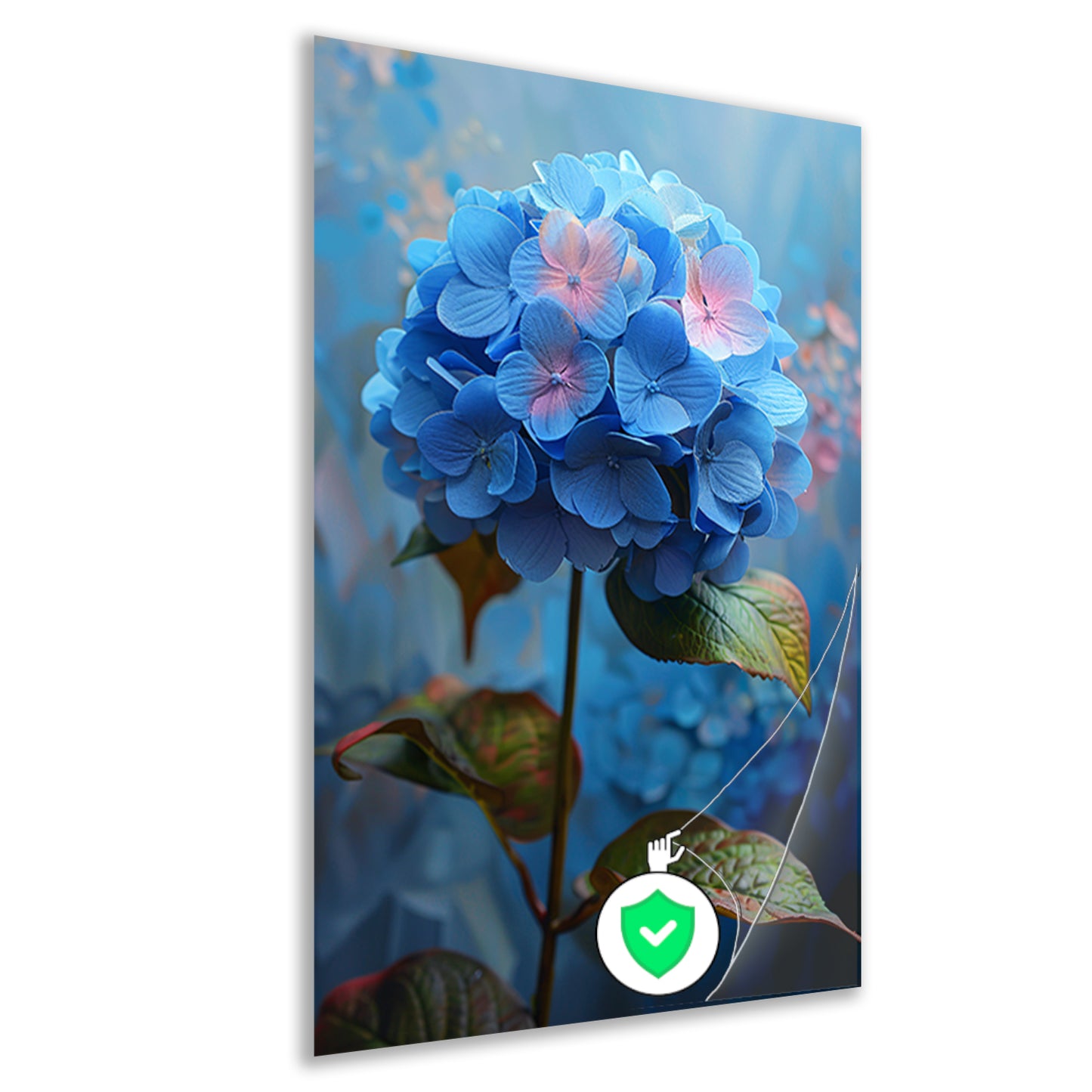 Blauwe hortensia met pastelkleuren in close-up poster