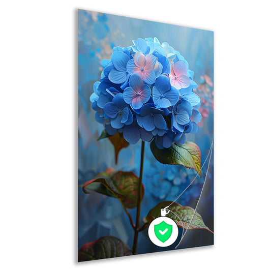 Blauwe hortensia met pastelkleuren in close-up poster