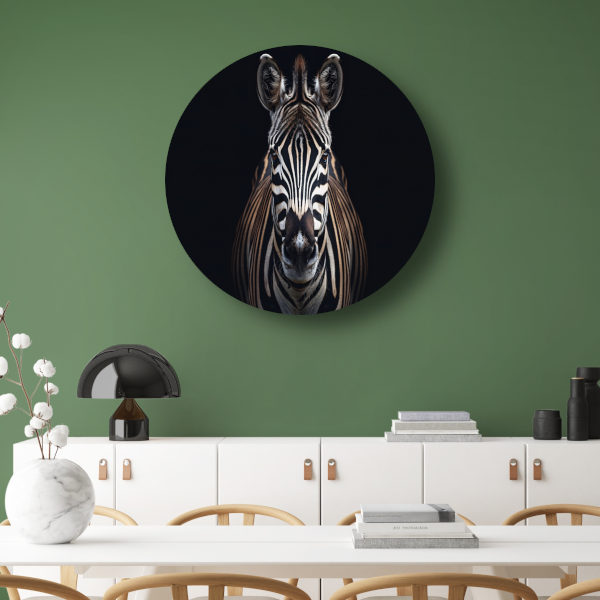 Stille contemplatie van een zebra aluminium muurcirkel