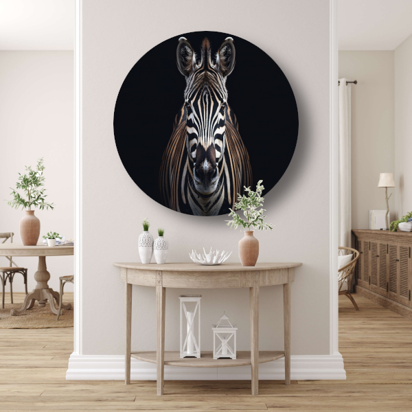 Stille contemplatie van een zebra aluminium muurcirkel