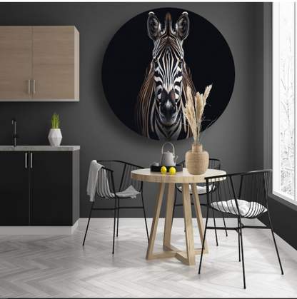 Stille contemplatie van een zebra aluminium muurcirkel
