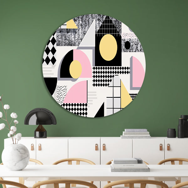 Abstracte geometrische vormen met pasteltinten   aluminium muurcirkel