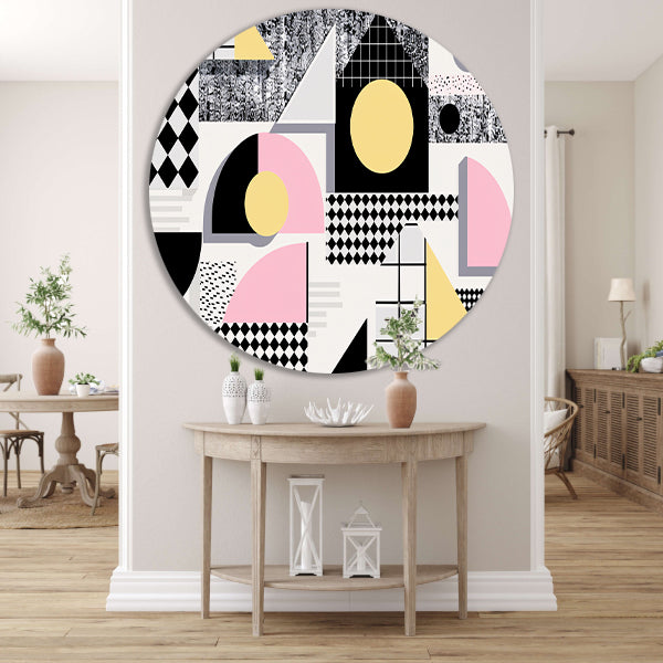 Abstracte geometrische vormen met pasteltinten   aluminium muurcirkel
