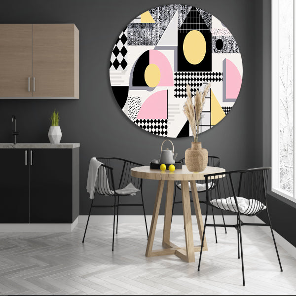 Abstracte geometrische vormen met pasteltinten   aluminium muurcirkel