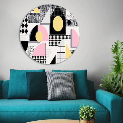 Abstracte geometrische vormen met pasteltinten   aluminium muurcirkel