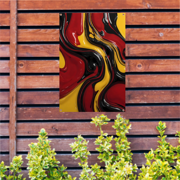 Dynamische abstracte dans in rood en geel tuinposter