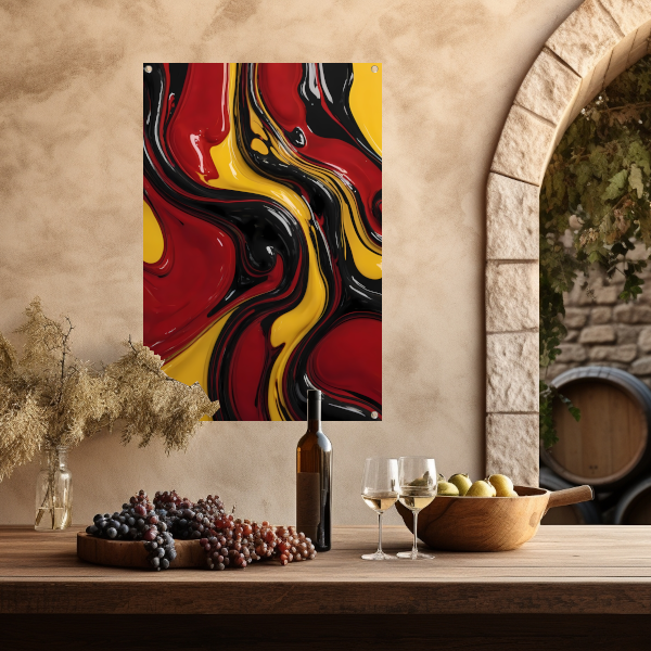 Dynamische abstracte dans in rood en geel tuinposter