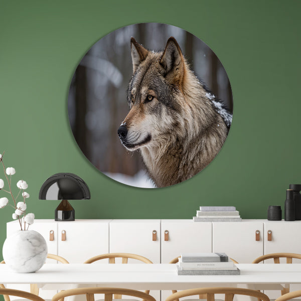 Prachtige close-up foto van een wolf aluminium muurcirkel