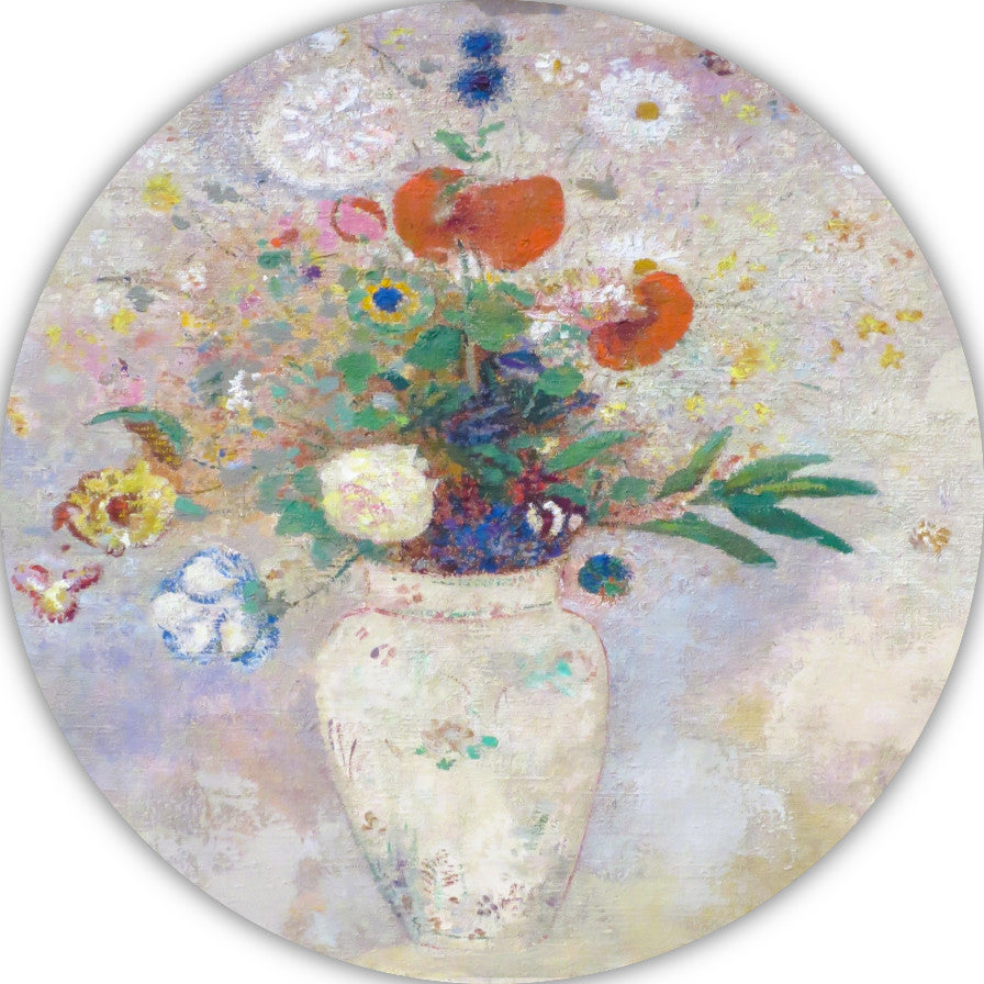 Vaas met bloemen - Odilon Redon aluminium muurcirkel