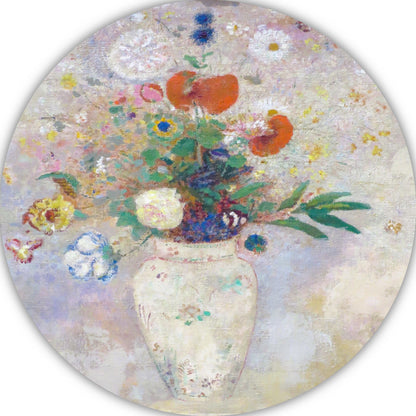 Vaas met bloemen - Odilon Redon aluminium muurcirkel