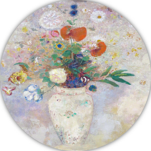 Vaas met bloemen - Odilon Redon aluminium muurcirkel