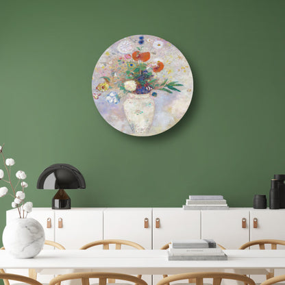 Vaas met bloemen - Odilon Redon aluminium muurcirkel