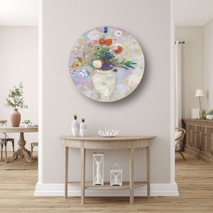 Vaas met bloemen - Odilon Redon aluminium muurcirkel