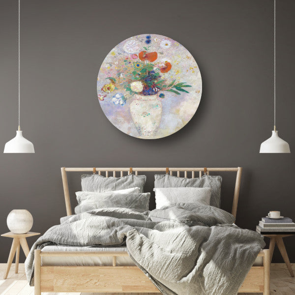 Vaas met bloemen - Odilon Redon aluminium muurcirkel